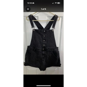 HOT TOPIC Black Denim Button Front Shortalls Plus Size 1 (14/16)-summer overalls